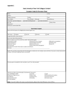 Appendix C State University of New York College at Cortland Complaint Intake & Information Sheet Name:  Date: