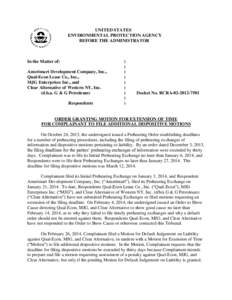 UNITED STATES ENVIRONMENTAL PROTECTION AGENCY BEFORE THE ADMINISTRATOR In the Matter of: Amerimart Development Company, Inc.,