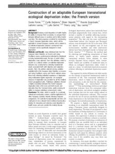 JECH Online First, published on April 27, 2012 as[removed]jech[removed]Theory and methods Construction of an adaptable European transnational ecological deprivation index: the French version Carole Pornet,1,2,3 Cyril