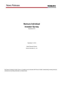 News Release  Nomura Individual Investor Survey September 2013