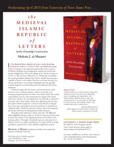 Forthcoming April 2015 from University of Notre Dame Press[removed]the M e d i e va l Islamic Republic