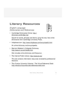 Literary Resources  1 English Language Dictionaries and References
