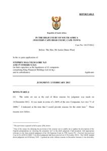 REPORTABLE  Republic of South Africa IN THE HIGH COURT OF SOUTH AFRICA (WESTERN CAPE HIGH COURT, CAPE TOWN)