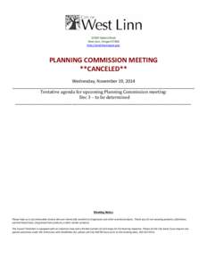 22500 Salamo Road West Linn, Oregon[removed]http://westlinnoregon.gov PLANNING COMMISSION MEETING **CANCELED**