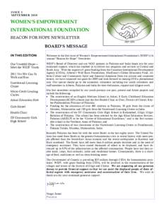 ISSUE 1 SEPTEMBER 2010 WOMEN’S EMPOWERMENT INTERNATIONAL FOUNDATION BEACON FOR HOPE NEWSLETTER