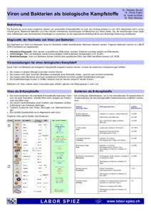 Viren und Bakterien als biologische Kampfstoffe  Dr. Christian Beuret Dr. Olivier Engler Dr. Nadia Schürch Dr. Marc Strasser