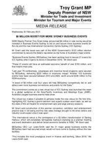Troy Grant MP Deputy Premier of NSW Minister for Trade and Investment Minister for Tourism and Major Events  MEDIA RELEASE