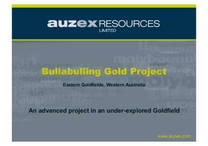 Bullabulling Gold Project Eastern Goldfields, Western Australia An advanced project in an under-explored Goldfield  www.auzex.com