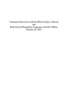 Comments Received on Draft ORSA Guidance Manual and Draft Form B Regulation Language for NAIC ORSA, October 28, 2011  October 28, 2011