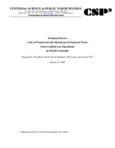 CENTER for SCIENCE in PUBLIC PARTICIPATION P.O. Box 8105, Victoria, British Columbia Canada V8W 3R8 Phone/Fax: (web: www.csp2.org / e-mail:  “Technical Support for Grassroots Public Interes