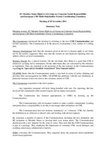 EU Member States High-Level Group on Corporate Social Responsibility and European CSR Multi-Stakeholder Forum Coordinating Committee Meeting of 10 November 2011 Summary Note Morning session: EU Member States High-Level G