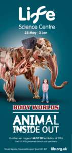 28 May - 3 Jan  Gunther von Hagens’ MUST SEE exhibition of 2016 Over 100 REAL preserved animals and specimens  Times Square, Newcastle upon Tyne NE1 4EP
