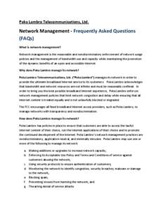 Poka Lambro Telecommunications, Ltd.  Network Management - Frequently Asked Questions