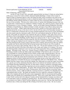 Southern Campaign American Revolution Pension Statements Pension application of John Baldridge W5789 Isabella fn48NC Transcribed by Will Graves State of Tennessee, Maury County