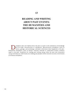 13 READING AND WRITING ABOUT PAST EVENTS: THE HUMANITIES AND HISTORICAL SCIENCES