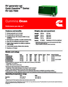 RV generator set Quiet GasolineTM Series RV QG 7000 Features and benefits