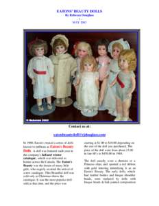 EATONS’ BEAUTY DOLLS By Rebecca Douglass -1– MAY[removed]Contact us at: