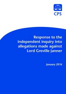 Response to the independent inquiry into allegations made against Lord Greville Janner  January 2016