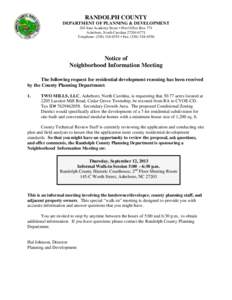 RANDOLPH COUNTY DEPARTMENT OF PLANNING & DEVELOPMENT 204 East Academy Street • Post Office Box 771 Asheboro, North Carolina[removed]Telephone: ([removed] • Fax: ([removed]