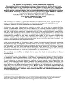 Oral Statement on Rural Women’s Right to Adequate Food and Nutrition Submitted by FIAN International, Center for Women’s Global Leadership (CWGL), Geneva Infant Feeding Association (GIFA), International Collective in
