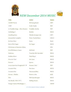 NEW December 2014 MUSIC Title Artist  Genre