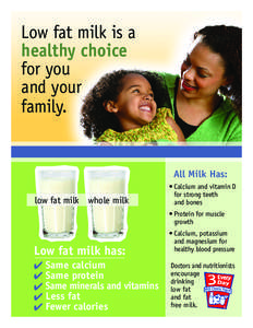 Low fat milk is a healthy choice for you and your family.