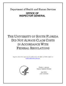 The University of South Florida Did Not Always Claim Costs in Accordance With Federal Regulations (A[removed])