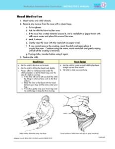 Medication Administration Curriculum INSTRUCTOR’S MANUAL  Nasal Medication 1. Wash hands and childʼs hands. 2. Remove any mucous from the nose with a clean tissue. a. Put on gloves.
