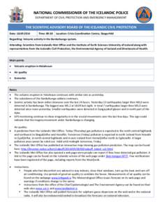 NATIONAL COMMISSIONER OF THE ICELANDIC POLICE DEPARTMENT OF CIVIL PROTECTION AND EMERGENCY MANAGEMENT THE SCIENTIFIC ADVISORY BOARD OF THE ICELANDIC CIVIL PROTECTION Date: [removed]