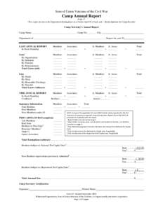 Sons of Union Veterans of the Civil War  Camp Annual Report Form 27 (Two copies are due to the Department Headquarters on or before April 30 of each year – Retain duplicate for Camp Records)