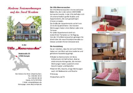 Moderne Ferienwohnungen auf der Insel Usedom in der  Villa „Meeresrauschen“