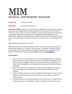 Position Title:  Curatorial Assistant Department: