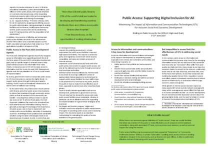 Digital media / Academic publishing / Communication / Information and communication technologies for development / Telecentre / Internet café / Public library / Internet access / Association for Progressive Communications / Technology / Digital divide / Development