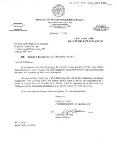 Mississippi Insurance Department Report of Examination of MAGNOLIA HEALTH PLAN INC. as of December 31, 2011