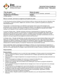 DESCRIPTION D’EMPLOI Directeur (trice) – Éducation Titre du poste : Nature du poste :