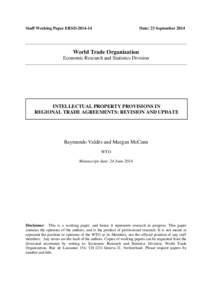 Staff Working Paper ERSD[removed]Date: 23 September 2014 World Trade Organization Economic Research and Statistics Division