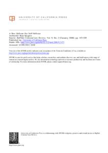 A New Defense for Self-Defense Author(s): Boaz Sangero Source: Buffalo Criminal Law Review, Vol. 9, No. 2 (January 2006), pp[removed]