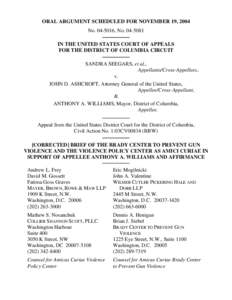 ORAL ARGUMENT SCHEDULED FOR NOVEMBER 19, 2004 No[removed], No[removed]IN THE UNITED STATES COURT OF APPEALS FOR THE DISTRICT OF COLUMBIA CIRCUIT SANDRA SEEGARS, et al., Appellants/Cross-Appellees,