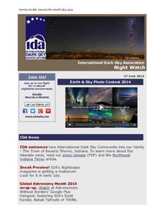 Having trouble viewing this email?Click here  International Dark­Sky Association  Night Watch 27 June 2014