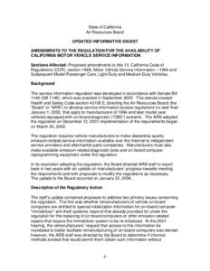 Rulemaking: [removed]Updated Informative Digest for Amendments to the Regulation for the Availability of California Motor Vehicle Service Informaiton