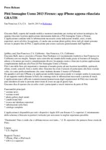 Press Release  Pitti Immagine Uomo 2013 Firenze: app iPhone appena rilasciata GRATIS San Francisco, CA, CA