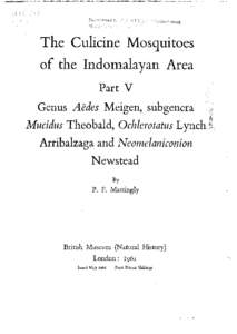 The culicine mosquitoes of the Indomalayan Area.  Part V. Genus Aedes Meigen, subgenera Mucidus Theobald, Ochlerotatus Lynch Arribalzaga and Neomelaniconion Newstead.
