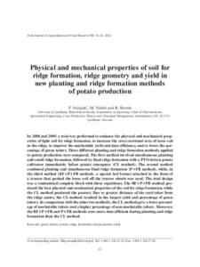 Irish Journal of Agricultural and Food Research 51: 13–31, 2012  Physical and mechanical properties of soil for ridge formation, ridge geometry and yield in new planting and ridge formation methods of potato production
