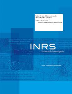 Le don de sang et les communautés ethnoculturelles au Québec Rapport de recherche Johanne CHARBONNEAU et Nathalie TRAN  