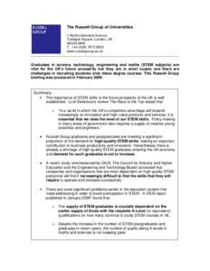 The Russell Group of Universities 1 Northumberland Avenue Trafalgar Square, London, UK WC2N 5BW T: +[removed]5802 www.russellgroup.ac.uk