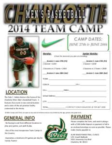 CAMP DATES: JUNE 27th & JUNE 28th Varsity: Junior Varsity: (Check the session(s) you plan on attending)
