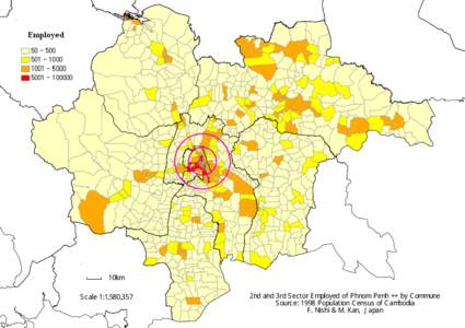 10km Scale 1:1,580,357 2nd and 3rd Sector Employed of Phnom Penh ++ by Commune Source: 1998 Population Census of Cambodia F. Nishi & M. Kan, Japan