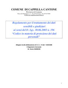 COMUNE DI CAPPELLA CANTONE Provincia di Cremona Piazza del Municipio n. 11 – Tel[removed] – Fax[removed]E-Mail:[removed]