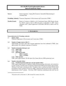 EPA Flexible Permit Implementation Review: Saturn Permit Review Report Saturn Corporation - Spring Hill, Tennessee Automobile Manufacturing & Assembly Plant