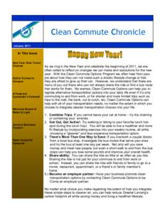 Clean Commute Chronicle January 2011 In This Issue New Year, New Travel Choices